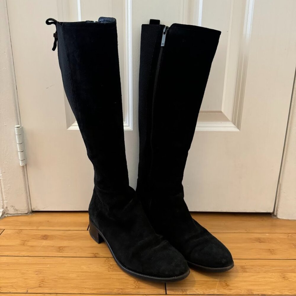 Aquatalia Suede Weatherproof Tall Zip Stretch Riding Boot - Black - Women's 8 M